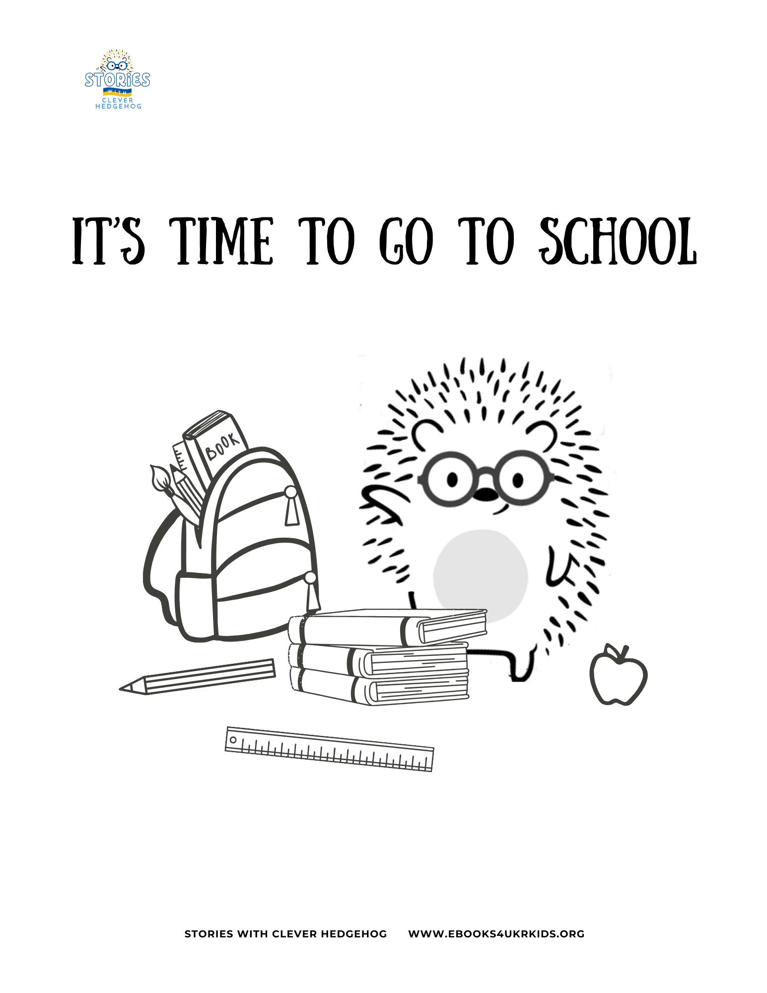 First day of school Coloring page for kids, Clever Hedgehog in school 