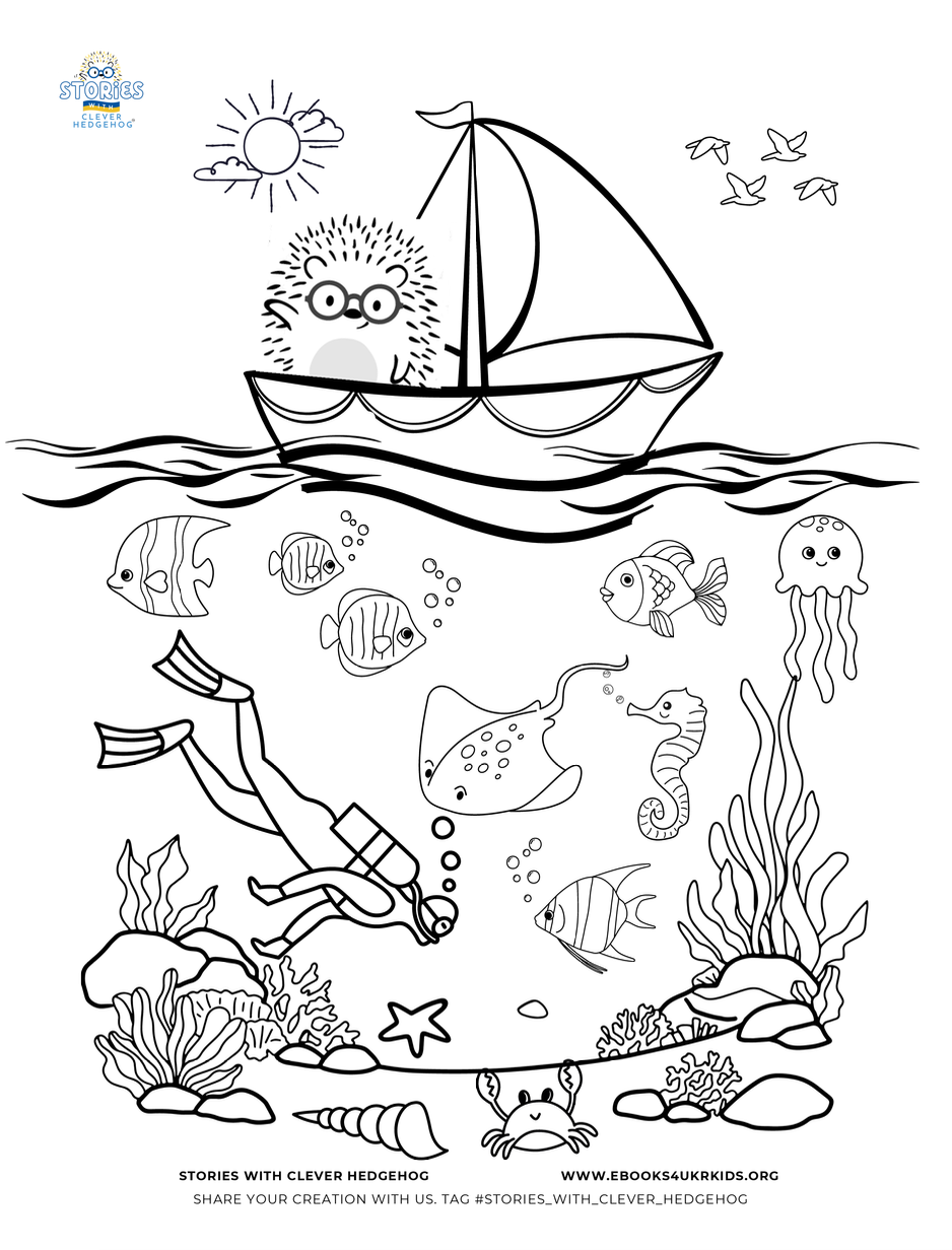 Coloring page for kids, Stories with Clever Hedgehog