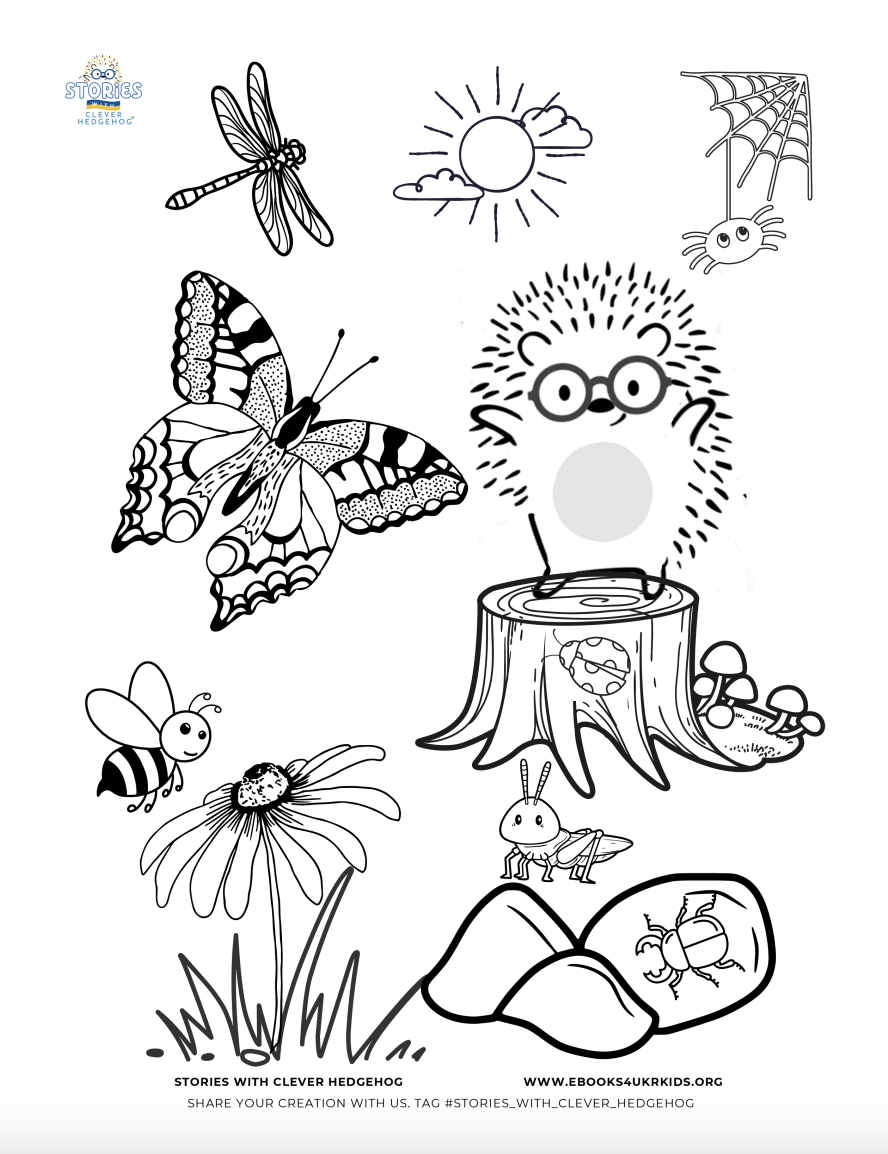 Coloring page for kids, Stories with Clever Hedgehog, Happy spring coloring page
