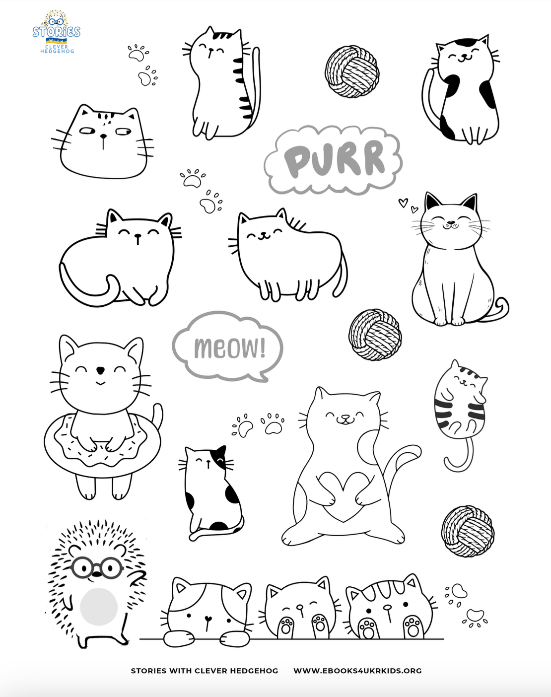 Coloring page for kids, Stories with Clever Hedgehog
