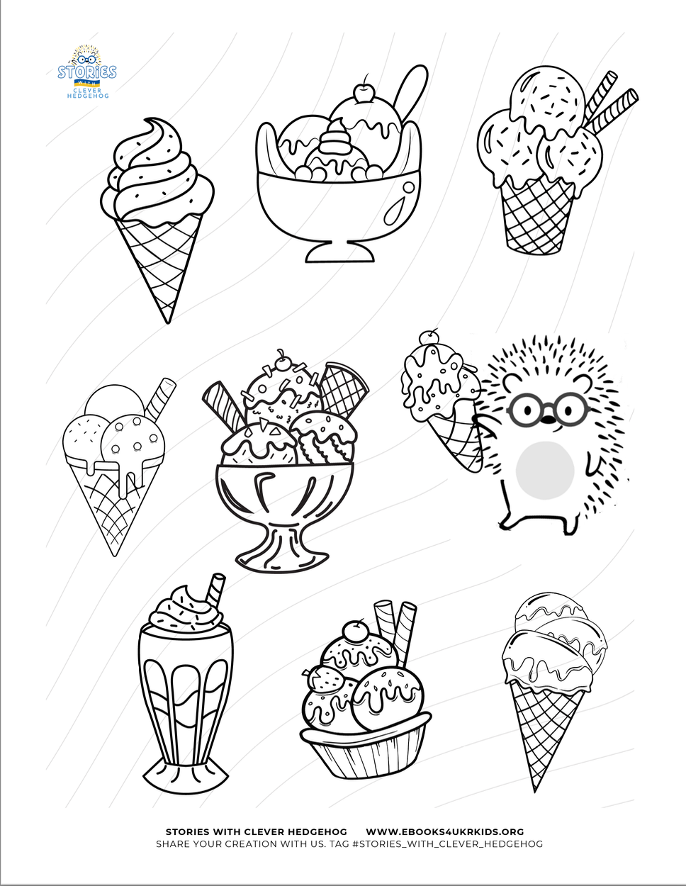 Coloring page for kids, Stories with Clever Hedgehog