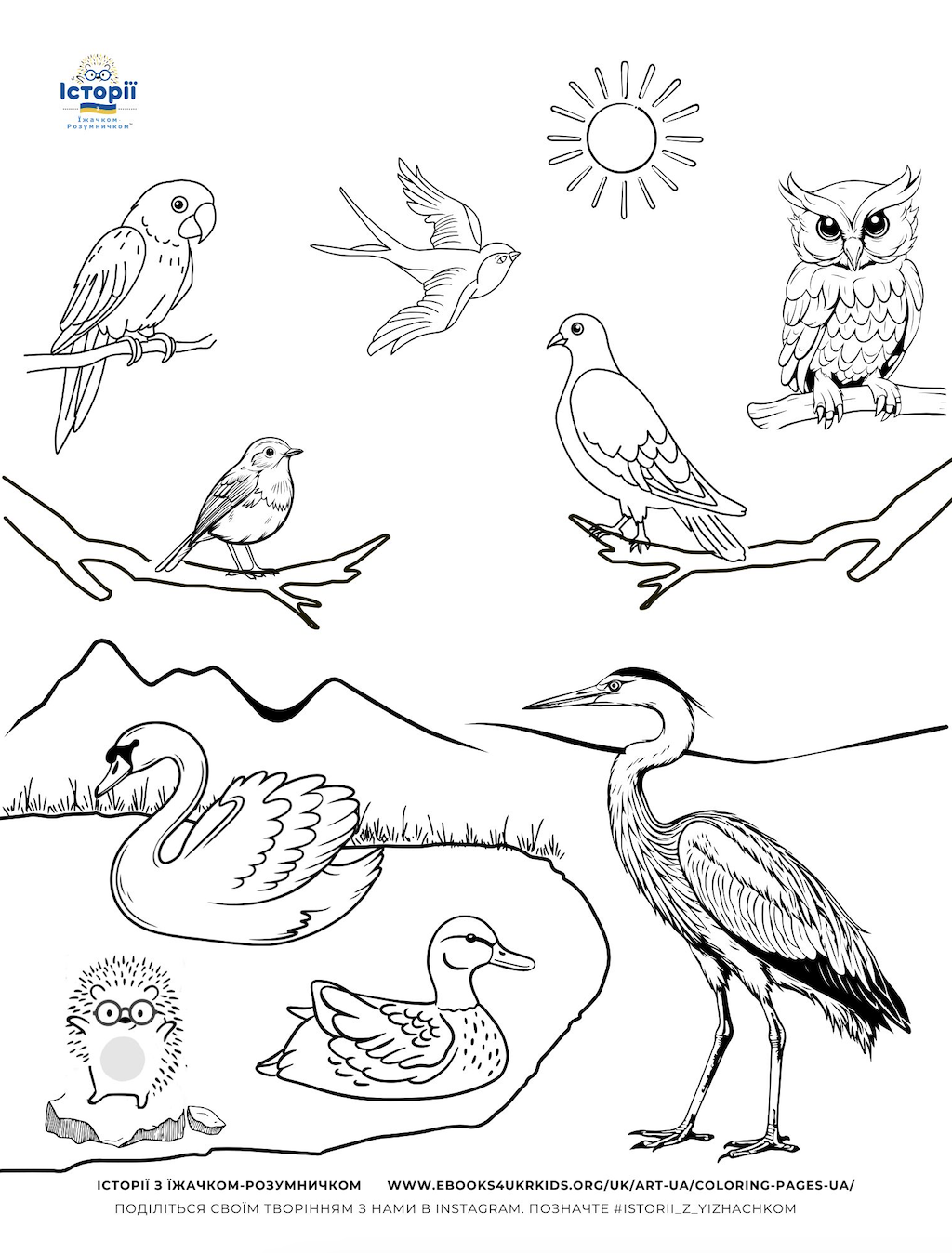 Coloring page for kids, Stories with Clever Hedgehog