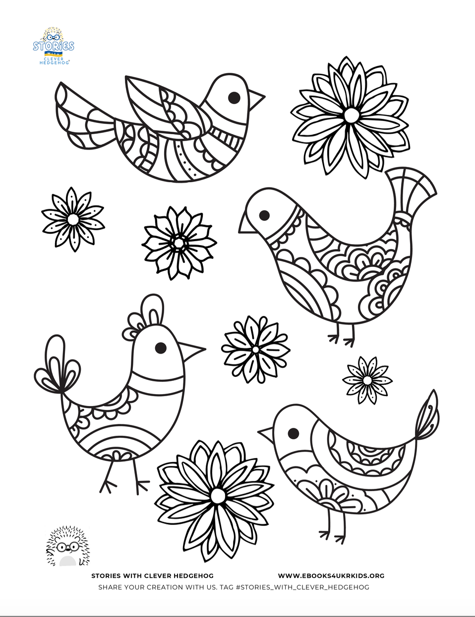 Coloring page for kids, Stories with Clever Hedgehog